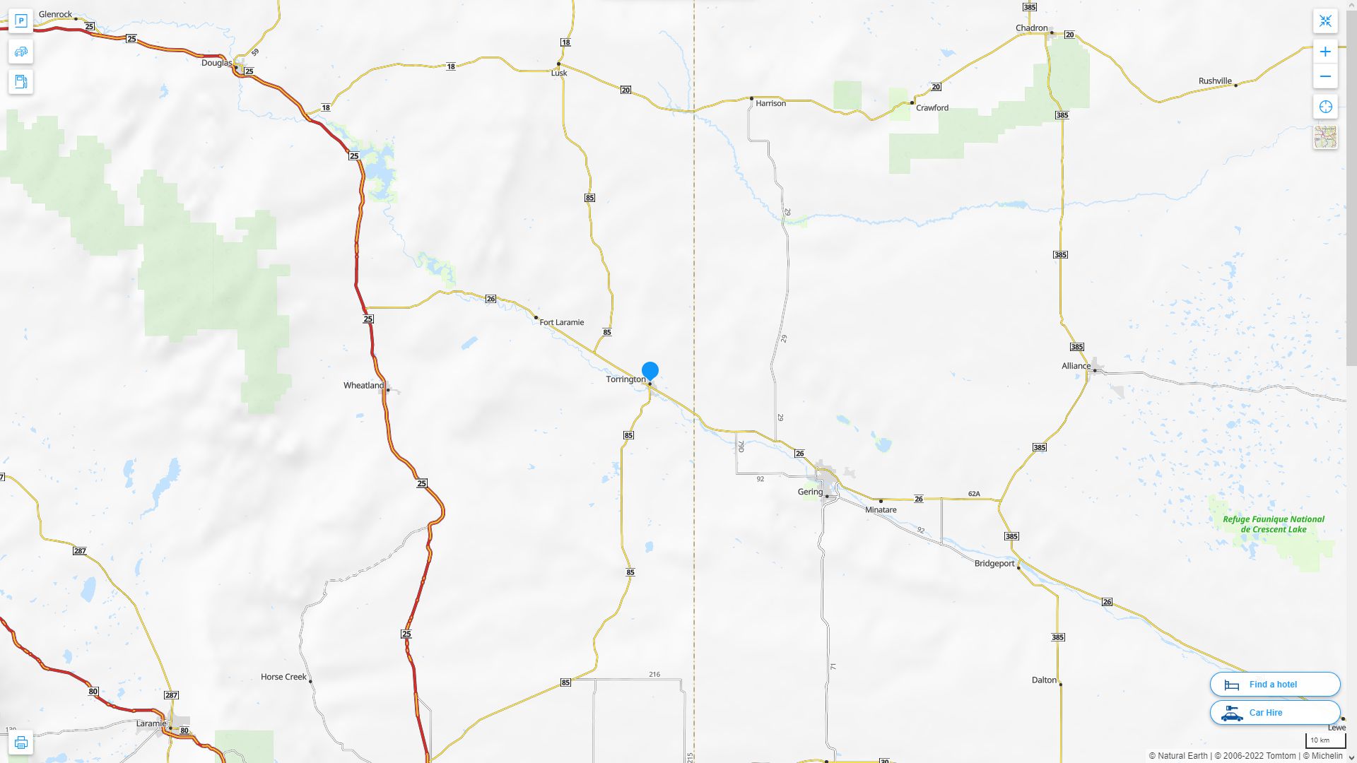 Torrington Wyoming Highway and Road Map